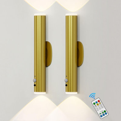 Battery Operated Motion Sensor Wall Lights, Dimmable 3 Colours, Rechargeable LED Sconce (Set of 2)