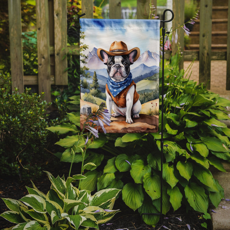 Drapeau Cowboy Welcome Garden, Bouledogue français bleu / brun
