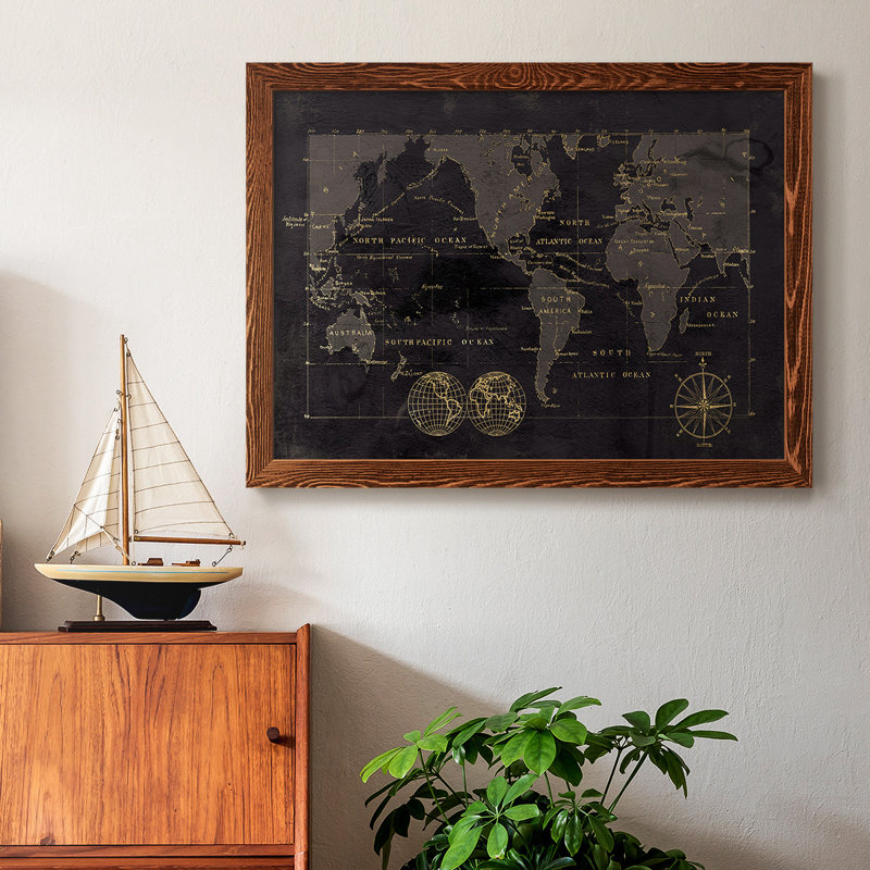 «Black Gold Map», reproduction encadrée sur toile, Érable, H 22 po x l 32 po x P 1,5 po
