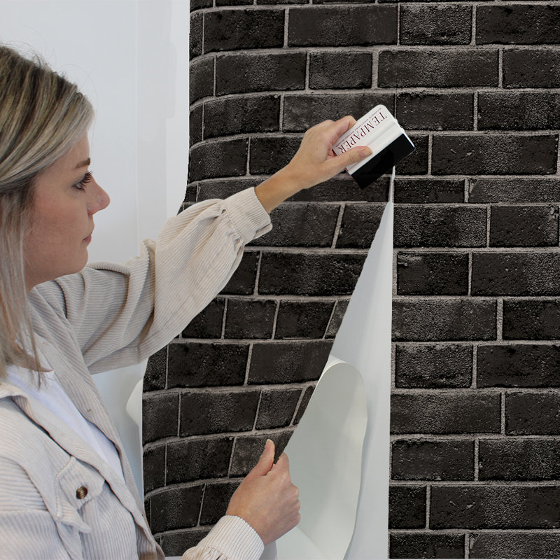 Macdougal 16.5' L x 20.5" W Peel and Stick Wallpaper Roll, Black/Dark Charcoal, 16.5" L x 20.5" W