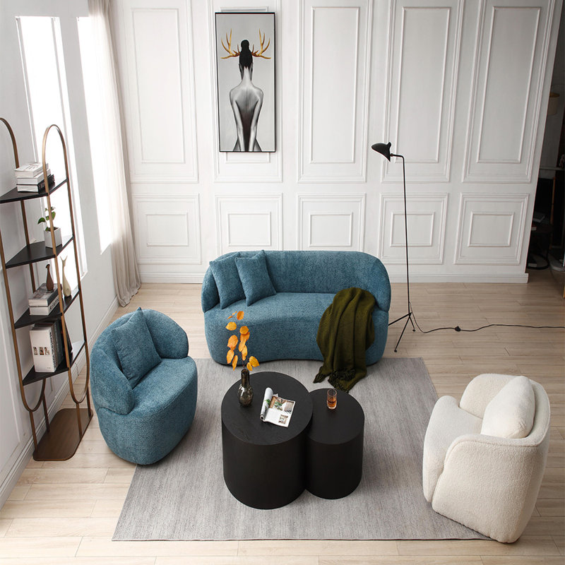 Fauteuil demi-tonneau de 35 po de largeur, Tissu bleu
