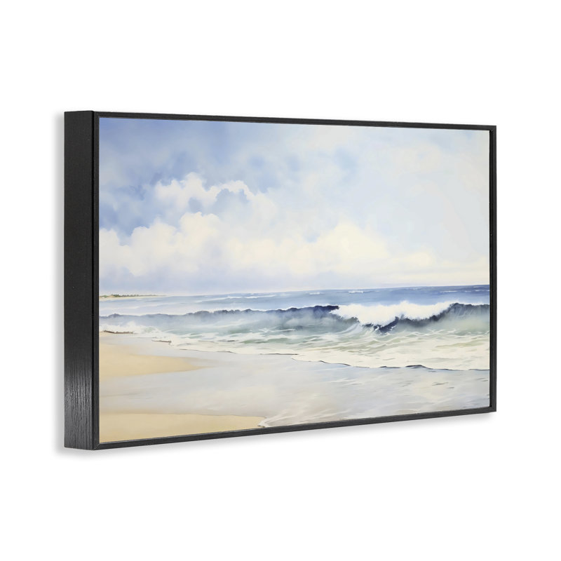 Dessin à l'aquarelle de la marée de plage, design par LSR Creative Studio, H 12 po x l 18 po, Giclée encadrée noir minuit