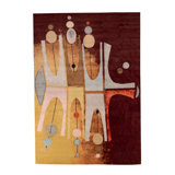 Mid Century Modern Hand Knotted Wool Geometric Area Rug