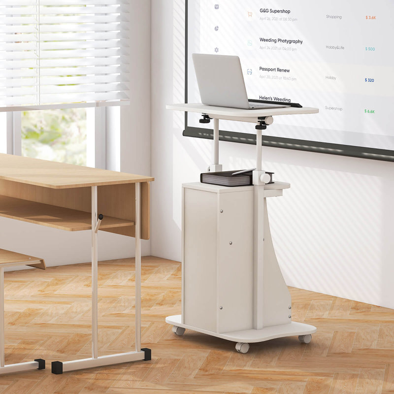 Gymax 2pcs Sit-to-stand Laptop Desk Cart Rolling Mobile Height Adjustable W/ Storage