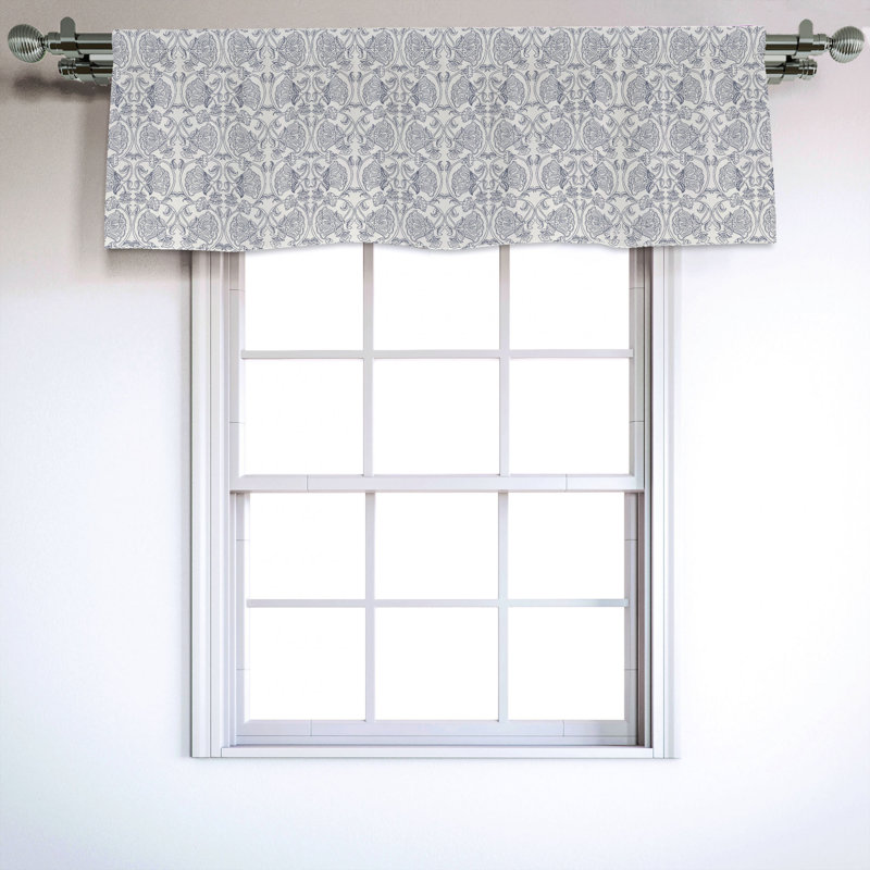 Eggshell and Purpleblue Floral Sateen Rod Pocket Valance