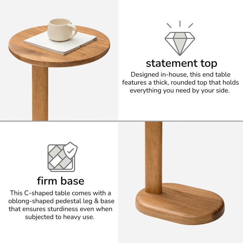 Veta Solid Wood C Shaped Side Table, Mid Tone Honey