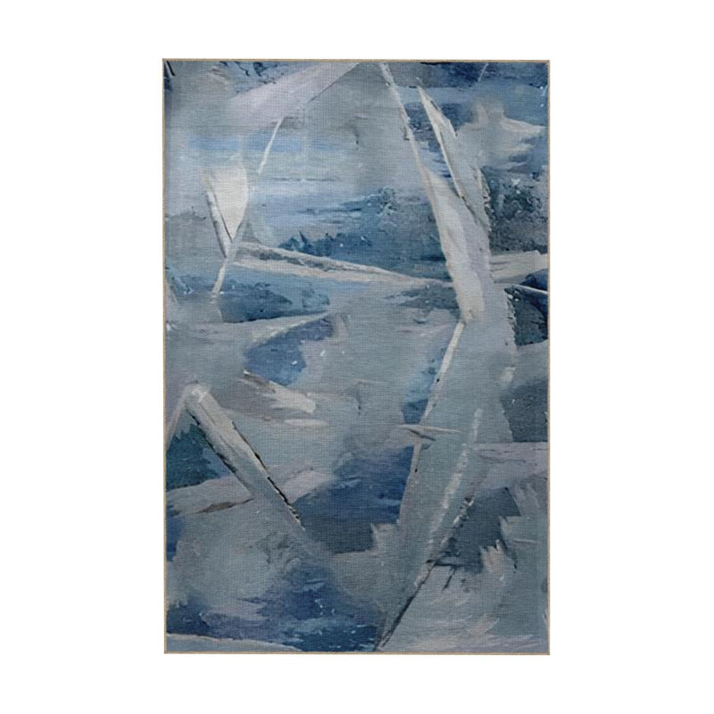 Machine Washable Crystallized Geometric Patterned Blue and Gray Modern Decorative Area Rug