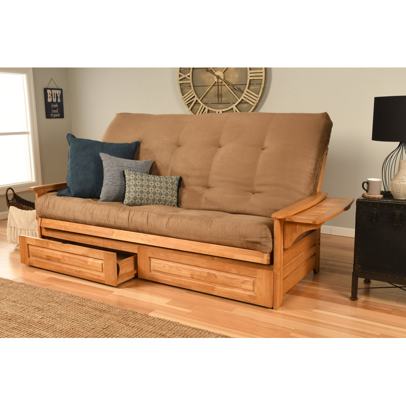 Stratford Queen 87'' Upholstered Futon And Mattress, Peat  Microsuede, Butternut