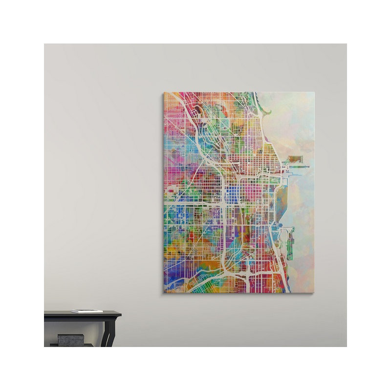 «Chicago City Street Map» par Francy, impression, H 48 po x l 36 po x P 1,5 po, Toile