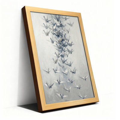 Natural Wood Framed，Canvas Wall Art for Living Room, Bedroom, Office or Entryway – Decorative Wall Decor with Origami Cranes