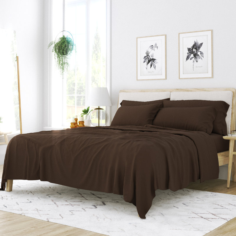 Ensemble de draps pour lit en microfibre brossée de 6 pièces Simply Soft, Chocolat