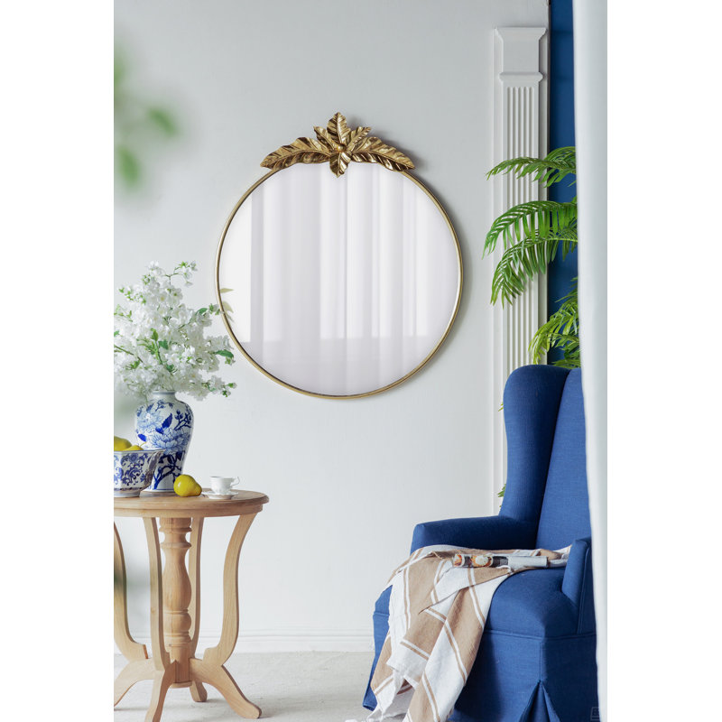 Grand miroir mural rond avec cadre en métal doré, miroir décoratif circulaire