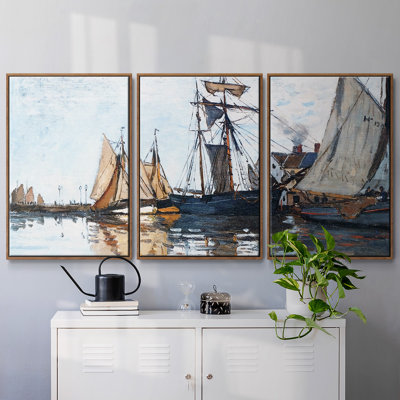 Bateaux dans le port de Honfleur, 1866, reproduction sur toile 3 pièces