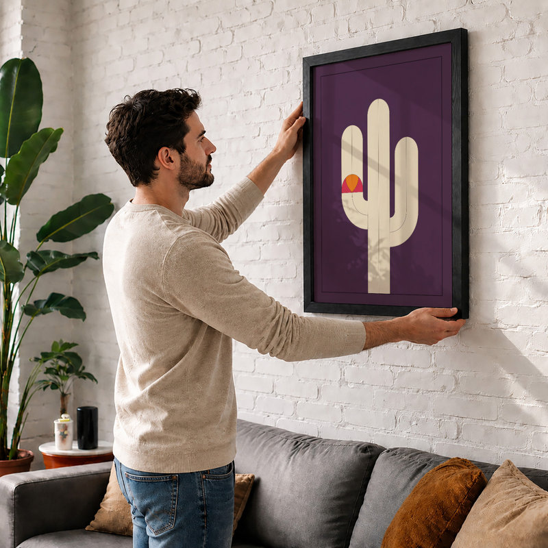 Cactus Bloom Minimalist - Framed Print, A1 - 84.1 x 59.4 cm, Black