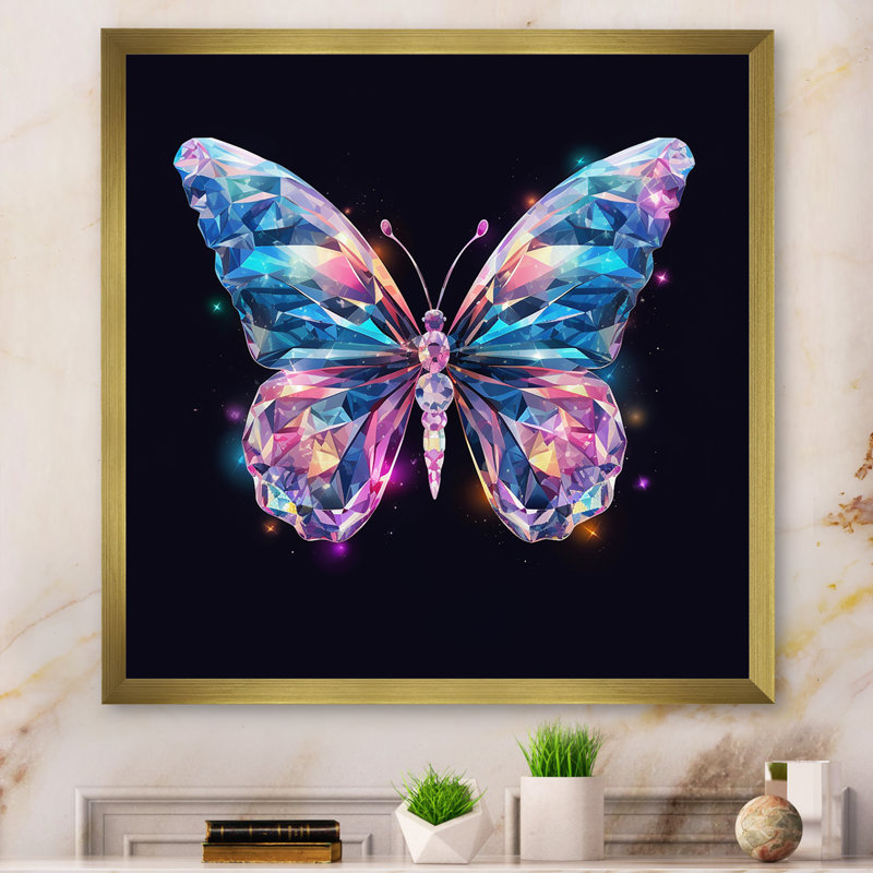 «Diamond Butterfly I», reproduction sur toile, H 16 po x l 16 po x P 1 po, Cadre doré à une seule photo