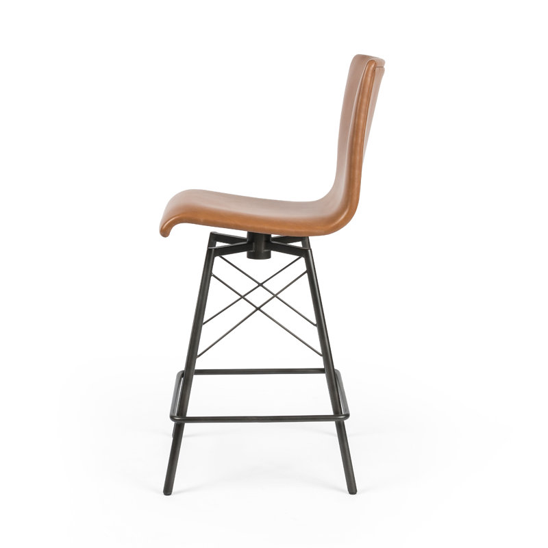 Rikhil Swivel Upholstered Counter Stool with Metal Frame, Sonoma Butterscotch Top Grain Leather