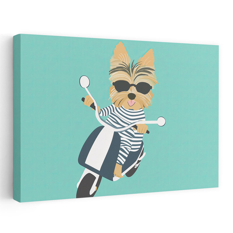 Cool Yorkie On Scooter Contemporary Dog Wall Art Print by Mathieu - Wrapped Canvas Print, 81.28cm H x 121.92cm W