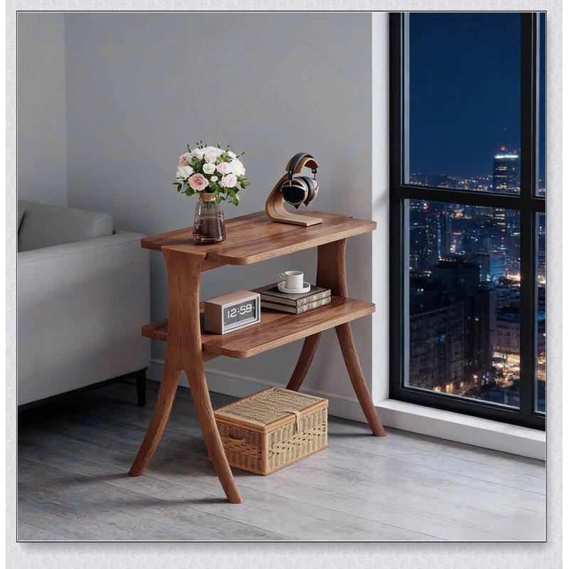 Table d'entrée à 2 niveaux de style naturel, table d'appoint en bois pour plus de rangement et espaces de vie bien rangés