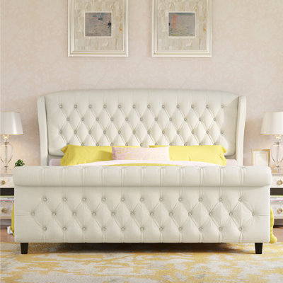 Lit-bateau tapissier en chenille / velours