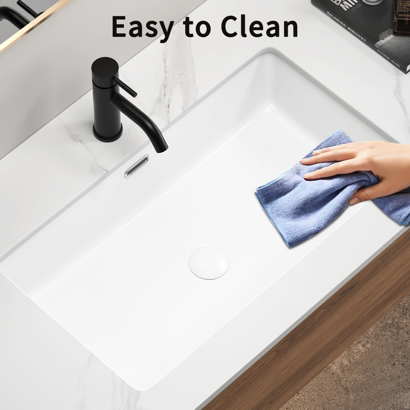 Évier encastré blanc de 28 pouces pour la cuisine et la salle de bain, bol simple spacieux, finition lisse avec base moderne, noyau solide