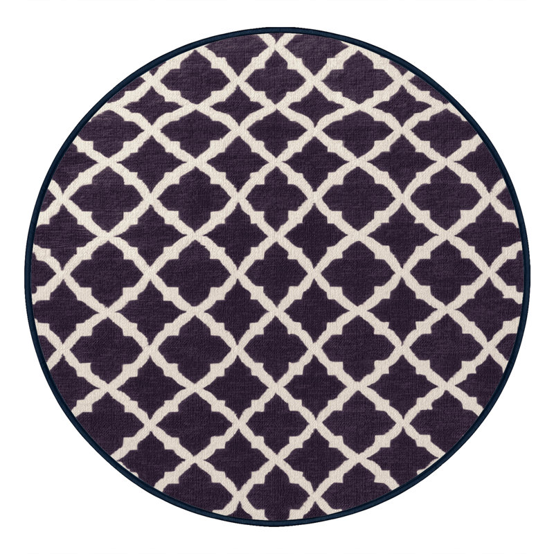 Machine Washable Trellis Purple Area Rug, Round 5'