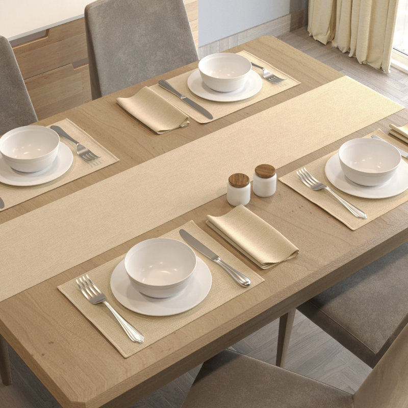 Christeen Solid Colour Polyster Table Runner, Cream Gold