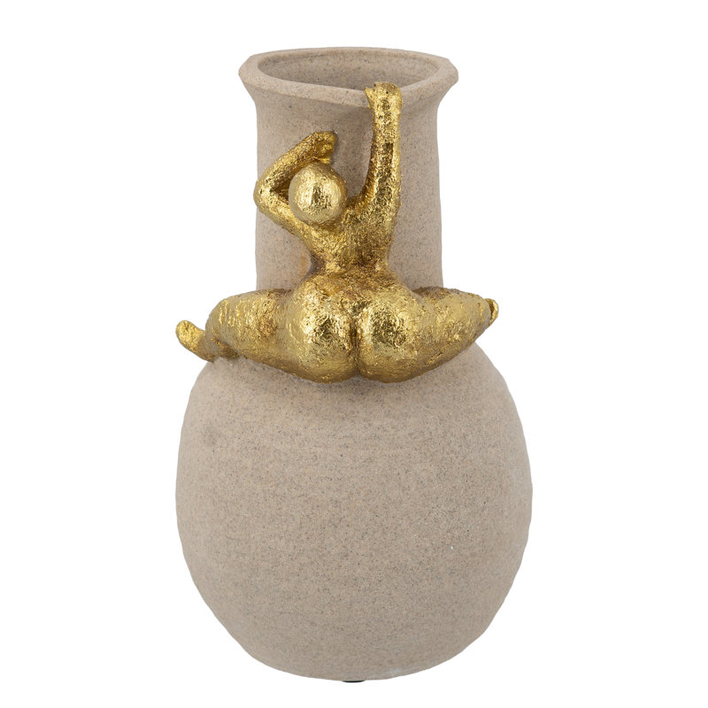 7X7x11.5" White Accent Vase With Abstract Gold Figurine