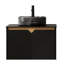 Meuble-lavabo mural de 61 cm (24 po) avec lavabo en verre cristal noir transparent, surface en pierre frittée, portes doubles en sergé, garniture métallique, fermeture amortie, facile d'entretien, durable.