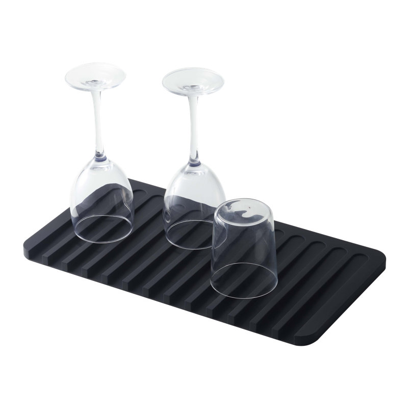 Yamazaki Home Plateau autodrainant - Planche à sécher, égouttoir à vaisselle, silicone, Noir