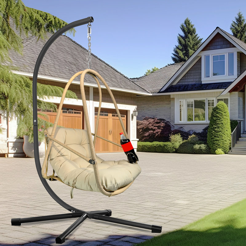 Fauteuil à œufs pivotant avec support Fauteuil suspendu en osier de rotin pour l'intérieur et l'extérieur avec support de type C, avec coussin et oreiller