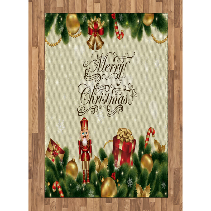 Tapis décoratif de Noël à haute densité en fibres de polyester à longs fils, Rectangle— 4 pi x 5 pi 8 po