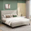 King Size High Headboard Upholstered Bed - Beige Chenille Cloth, 12-Slat Support, No Box Spring Needed​-138939143
