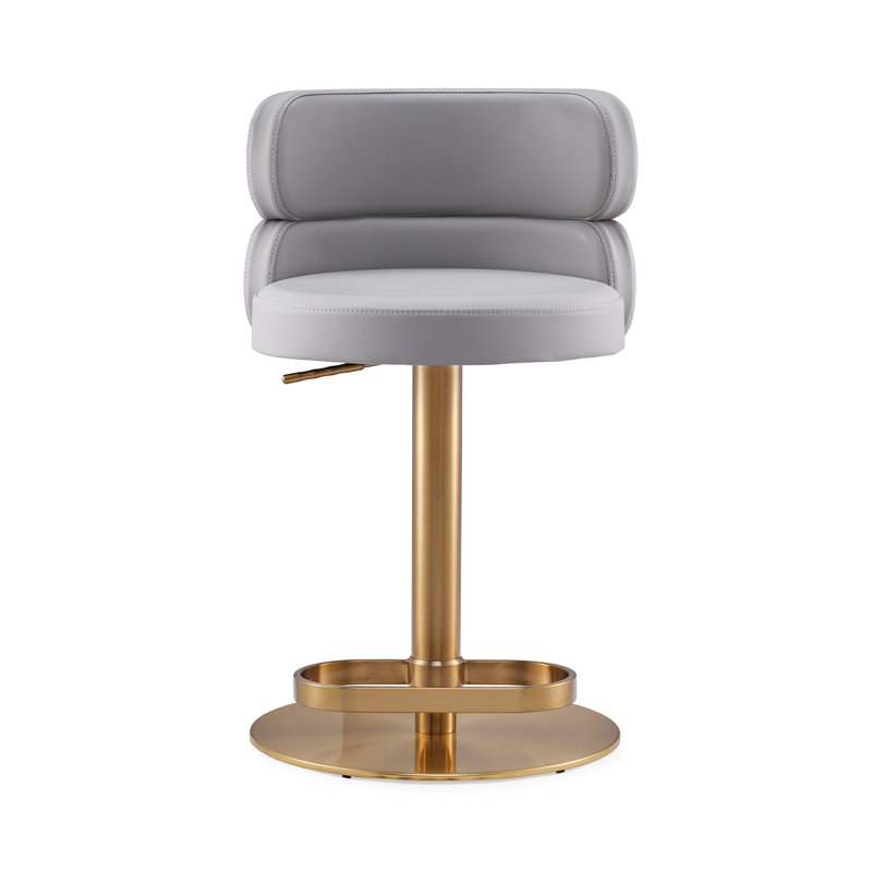 Italian-Inspired Modern Luxury Adjustable Height Swivel Leather Counter & Bar Stool with Stainless Steel Pedestal Base (Set of 1)