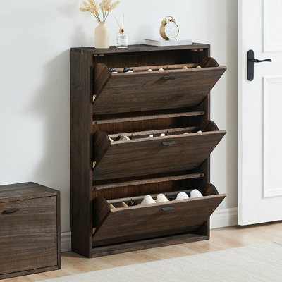 Rangement pour chaussures en bois massif brun noisette