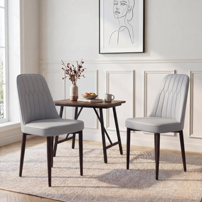 Set Of 2 Modern Pu Leather Dining Chairs With Black Metal Legs And Upholstery