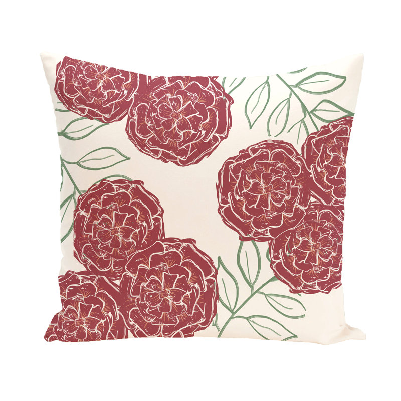 Flower Power Floral Reversible Throw Pillow, 26" H x 26" W, Red