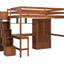 Lit mezzanine double de couleur noyer avec bureau intégré, étagères à livres, armoire et station de recharge. Le bureau est doté de deux prises de courant alternatif, d'un port de type C. L'escalier offre du rangement. Fabriqué à partir de-1573648009