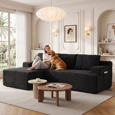 Boneless 96" Sectional Couches For Living Room Modern Modular L-Shape Cloud Sofa Compression-Boneless Deep Seat Couch With Chaise