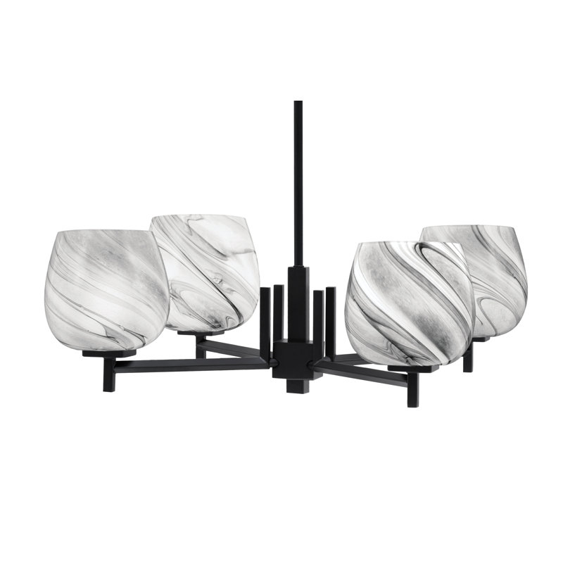 Lustre 4 lumières Fausley illustré d'un verre tourbillon onyx de 6 po, Noir mat