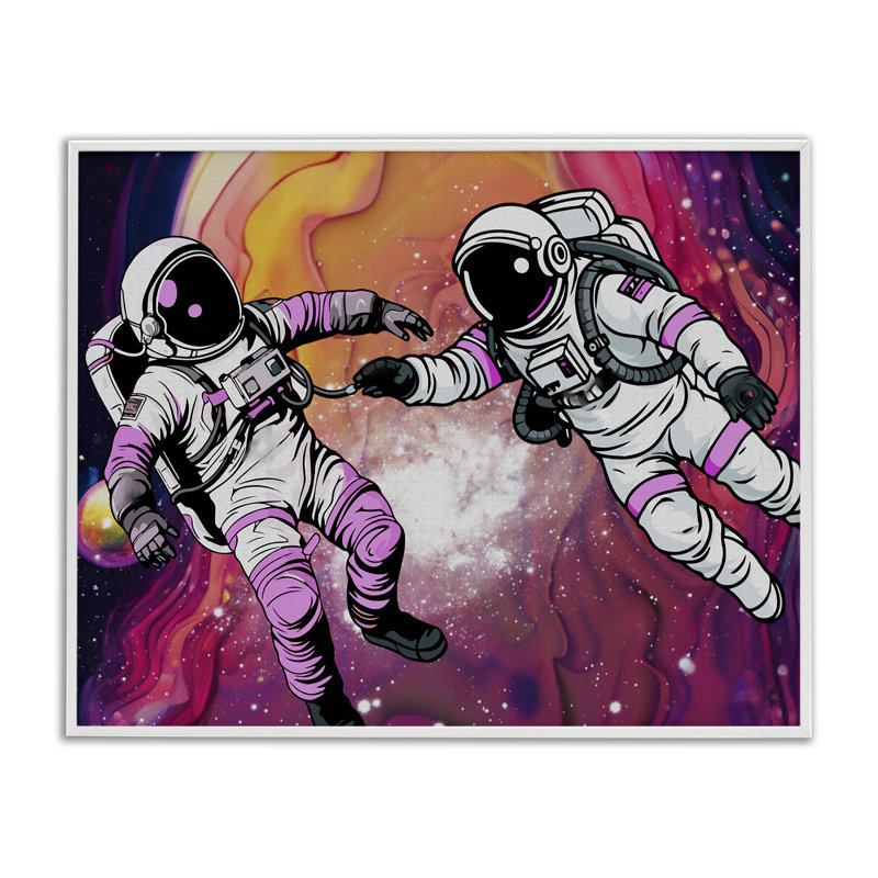 Astronautes de l'espace cosmique tourbillonnant, estampe numérique, conception par Jesse Keith, H 16 po x l 20 po