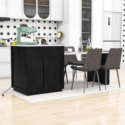 Devinder Wooden Kitchen Island with Extendable Dining Table, Built-in Charging Station and Ample Storage by Lark Manor