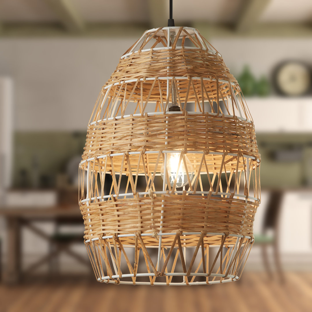 12.75"W 1-Light Okmulgee Rattan and Metal Pendant Bay Isle Home™