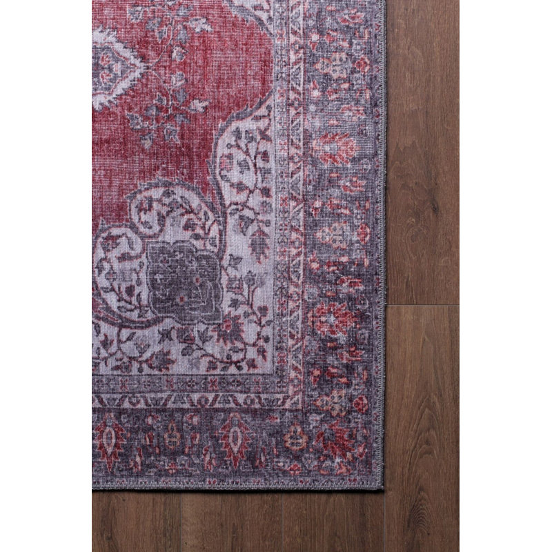 Tapis rouge à motif tissé rétro, Rectangle 3 pi 10 po x 5 pi 3 po