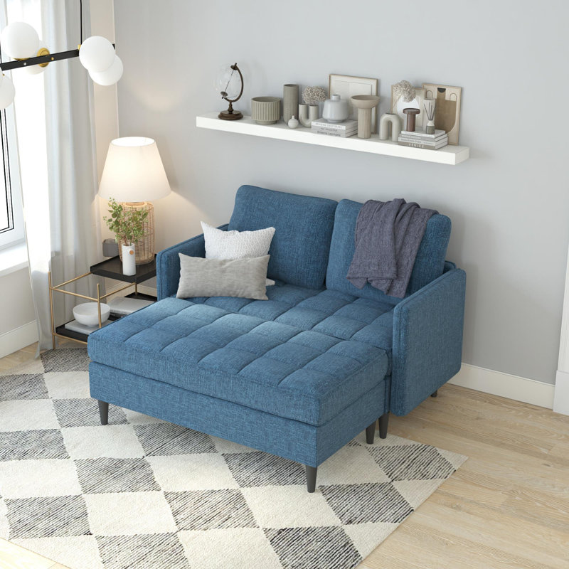 Canapé modulaire avec méridienne Chineta, Polyester bleu