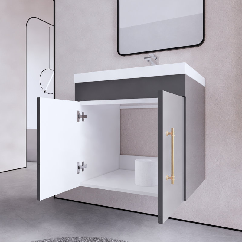 Foushee Wall Mounted 1 Single Vanity Bathroom Vanity With Acrylic Top, Gray, 24"