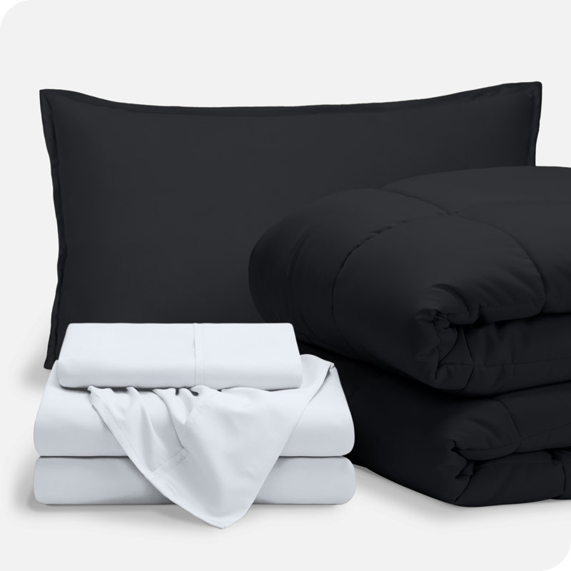 Lit dans un sac en microfibre 1800 de qualité supérieure 1800, Noir / blanc, Édredon simple + 4 pièces supplémentaires