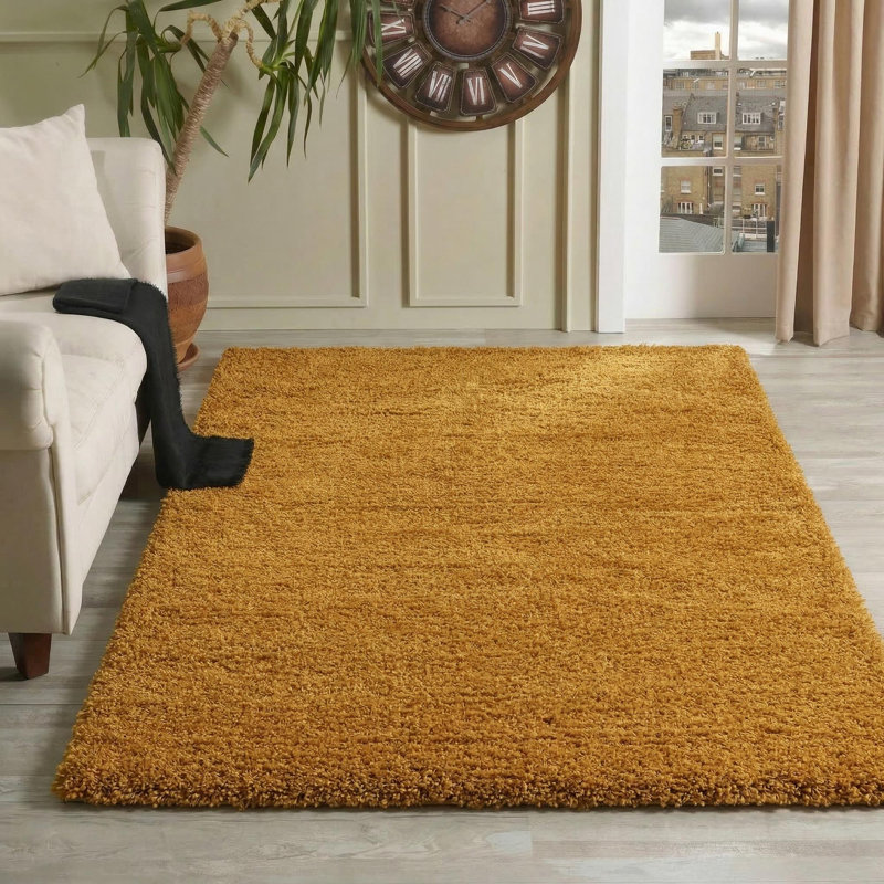 Esterly Gold Shaggy Rug, Rectangle 120 x 170cm