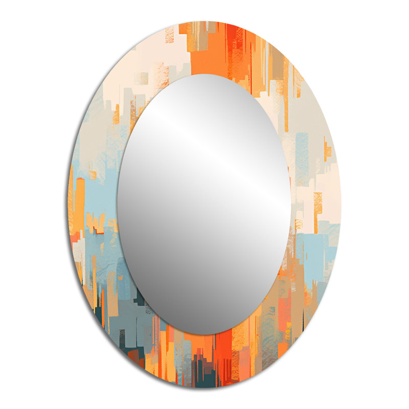 Orange Beige Shattered Realities - Orange Modern Oval Wall Mirror, 40" x 30"