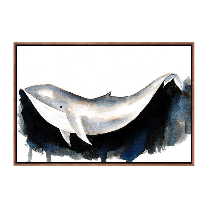 Baleine II - impression, H 18 po x l 26 po x P 1,5 po, Toile avec cadre brun, Pas de tapis