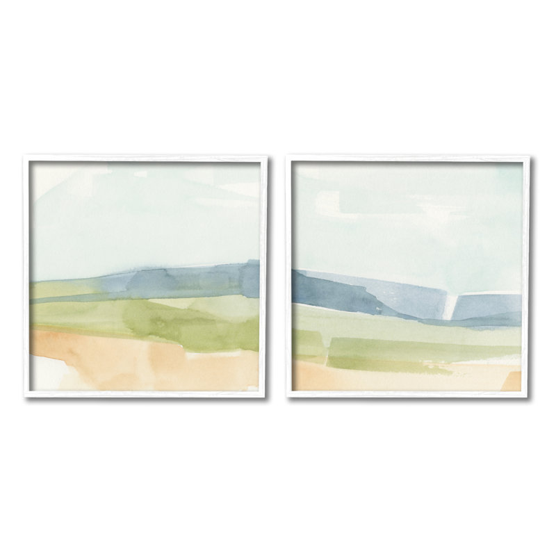 "Watercolor Hills", paysage abstrait, bleu, vert, brun, tons, ensemble de 2 impressions, H 12 po x l 12 po x P 1,5 po